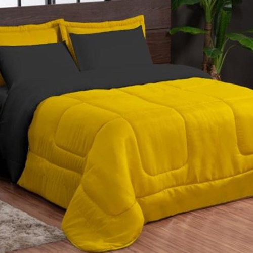 kit dupla face casal queen 5 peças amarelo com preto