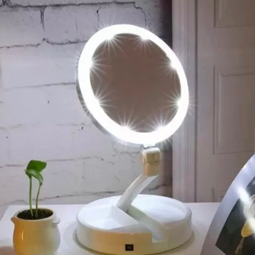 Espelho com Led De Mesa Com Aumento 10x Led luz Dobravel Para Maquiagem Pronta Entrega