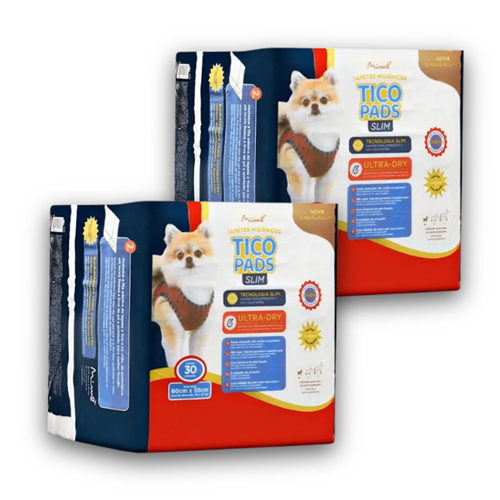 KIT 2 PACOTES DE TAPETE HIGIÊNICO TICO PADS SLIM 30UN - 55CM X 60CM (60TAPETES)