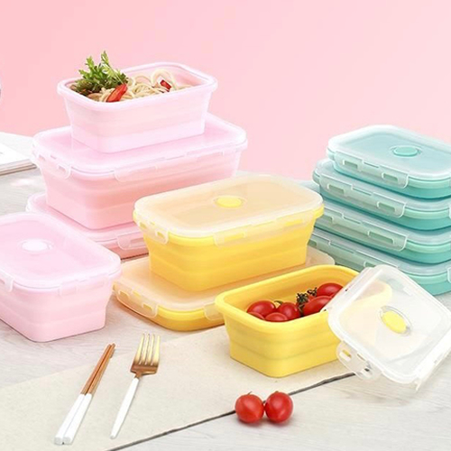 Marmitas Lancheira Retrátil Silicone Pote Dobrável C/ Tampa Trava de Segurança