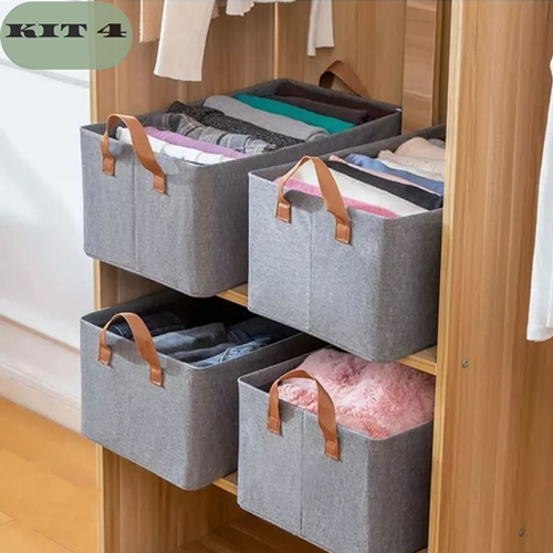 KIT 4 Organizador De Caixas De Armazenagem De Roupas Grandes Dobráveis Gavetas De Armários De Guarda