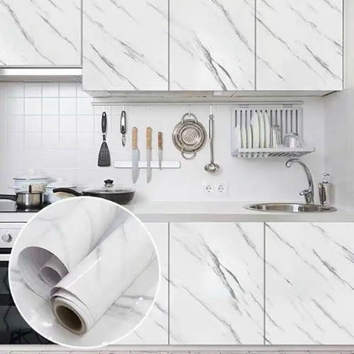 Papel de parede Adesivos para cozinha quarto Brilhante Lavável Mármore gelo 3M x60cm Resistente Agua