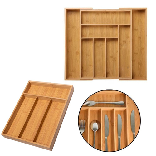 Porta Talheres Bambu Organizador Separador 5 Divisórias Extensivel Gaveta Grande Divisor Madeira