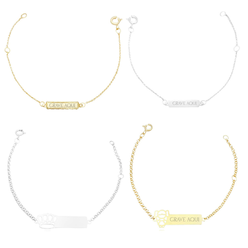 Pulseira Personalizada Feminina Infantil Banhada a Ouro 18k/Prata 925