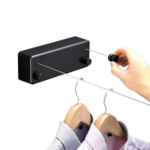 Varal Retrátil Parede Automático 2 Cordas Apartamento Cor Preto/Branco/Dourado