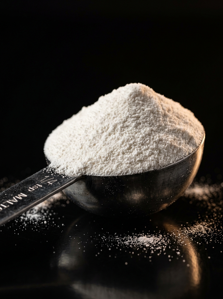 Carboidrato em pó sobre superfície escura