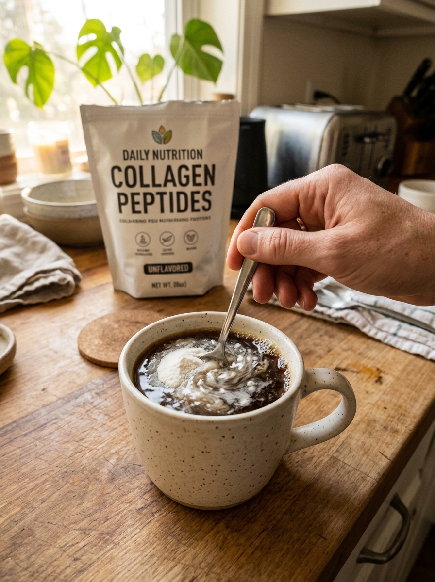 Peptídeos de colágeno dissolvidos em bebida