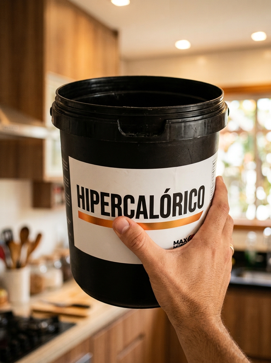 Pessoa conferindo o rótulo de um hipercalórico