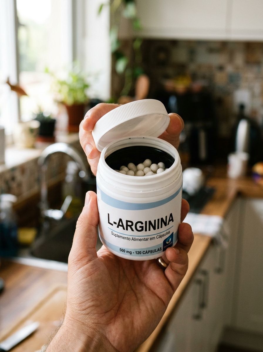 L-arginina, pré-treino e shaker sobre a bancada