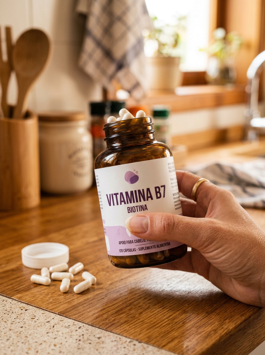 Leitura do rótulo de vitamina B7 biotina