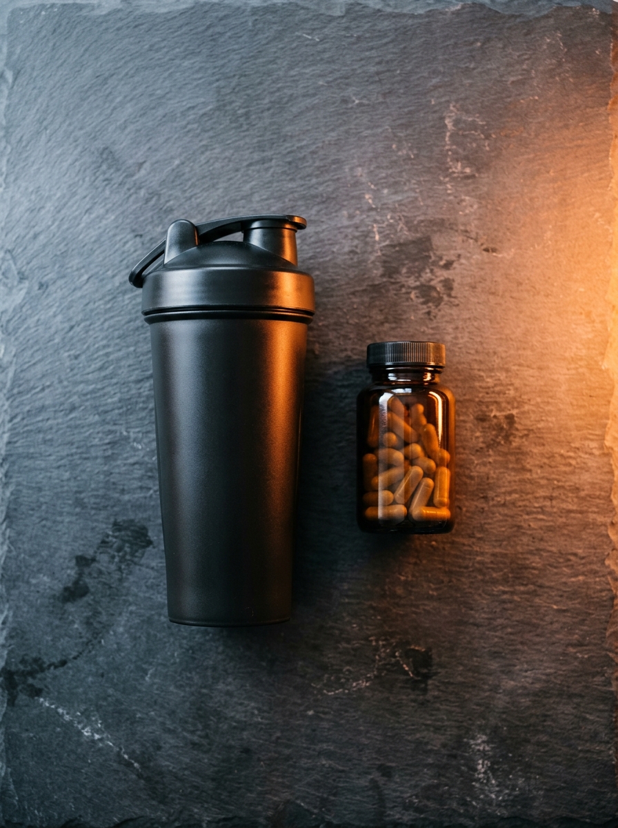 Whey isolado, creatina e L-carnitina sobre a bancada