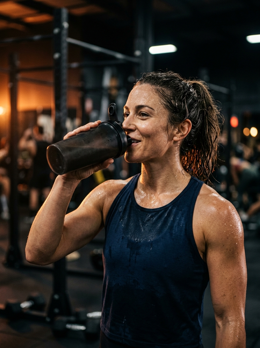 Pessoa tomando whey protein após o treino