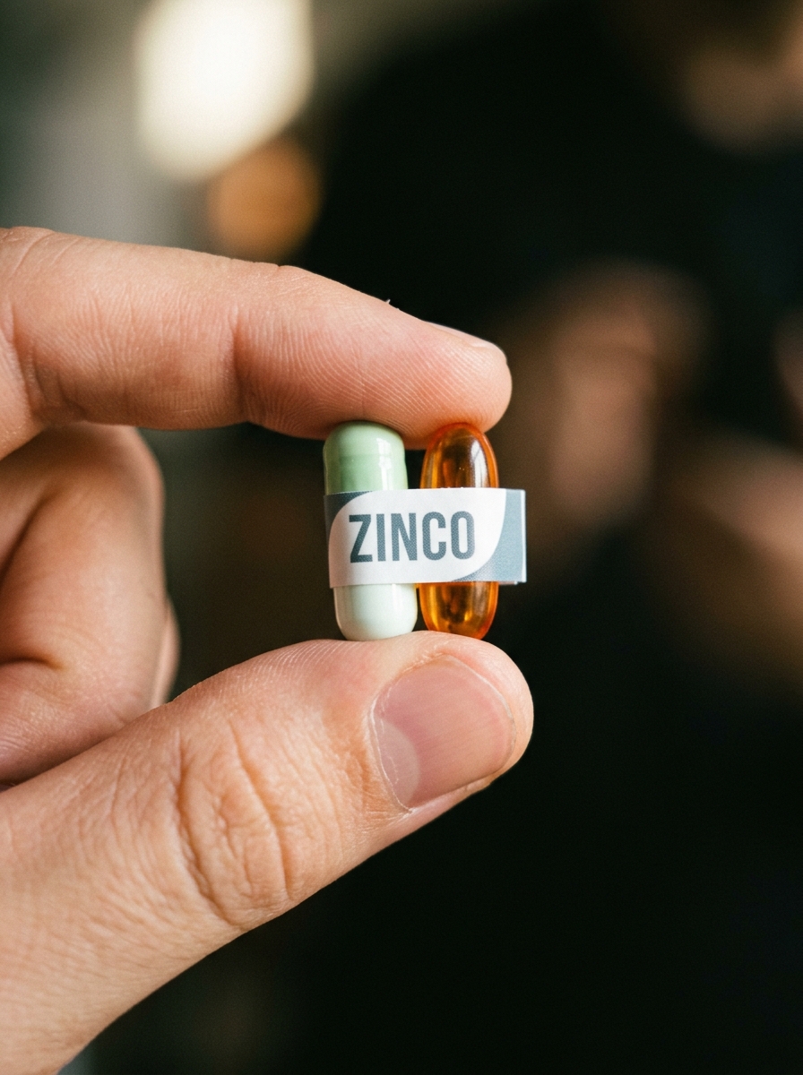 Pessoa conferindo o rótulo de um suplemento de zinco