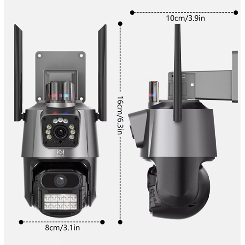 Câmera de segurança externa com lente dupla, resolução 4K e 6MP, com sirene policia