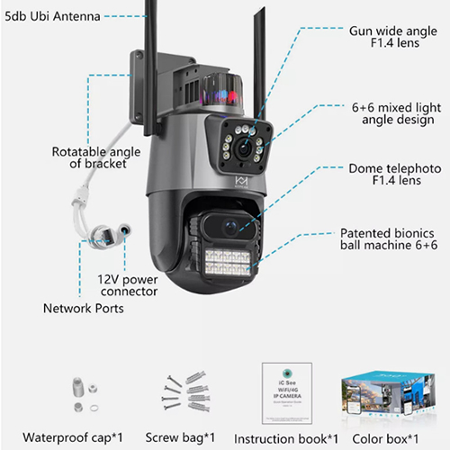 Camera Segurança Externa Lente Dupla 4k 6mp Sirene Policial, com sirene policial