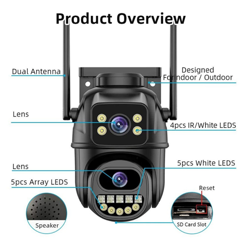 Camera Externa Ip a Prova D'água Wifi Dupla 2 Em 1 Com Visão Noturna C/ Infravermelho YOOSEE