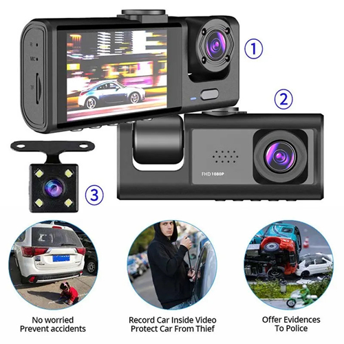 3 Canais Carro DVR HD 1080P 3 Lentes Dentro Do Veículo Traço Camtrês Vias Câmera DVRs Gravador Dashcam Filmadora
