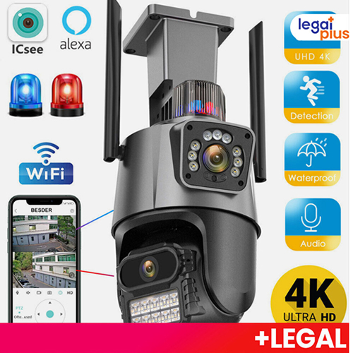 Camera Segurança Externa Lente Dupla 4k 6mp Sirene Policial, com sirene policia