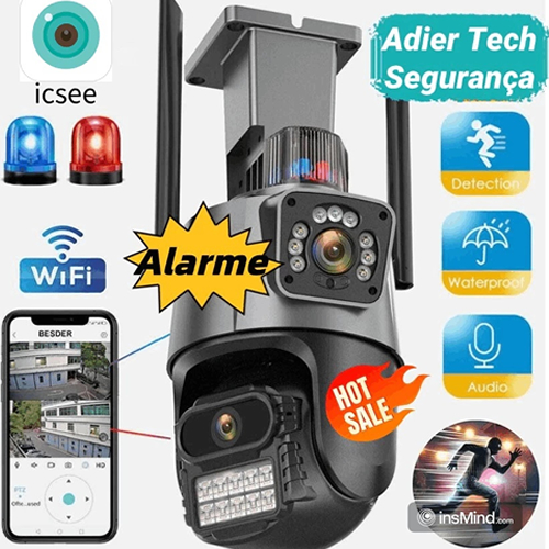 Kit Câmera De Segurança WiFi ICSEE Externa Lente Dupla Com Sirene Full Hd Wifi Visão Noturna App Icsee