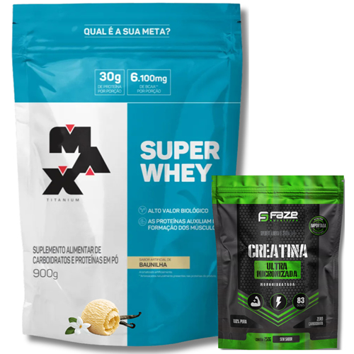 Kit Super Whey Proteína Concentrada 900g + Creatina Pura Monohidratada100g Max Titanium