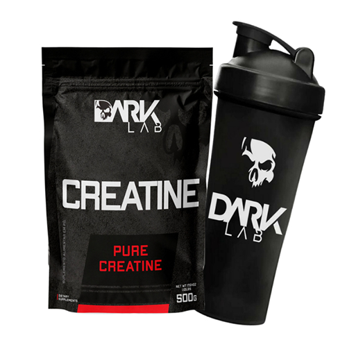 Kit Creatina Monohidratada Pura Refil 500g 100% Pura + Coqueteleira Caveira 700ml - Dark Lab