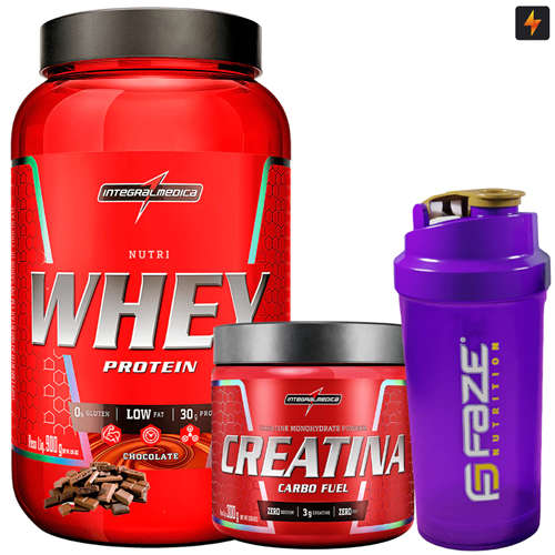 Kit Nutri Whey Pote 900g + Creatina CarboFuel 300g + Coqueteleira