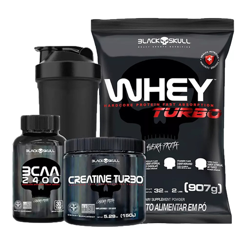Whey Protein Turbo 907g + Creatina 150g + Bcaa - Black Skull